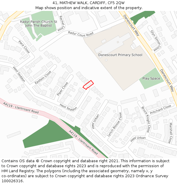 41, MATHEW WALK, CARDIFF, CF5 2QW: Location map and indicative extent of plot