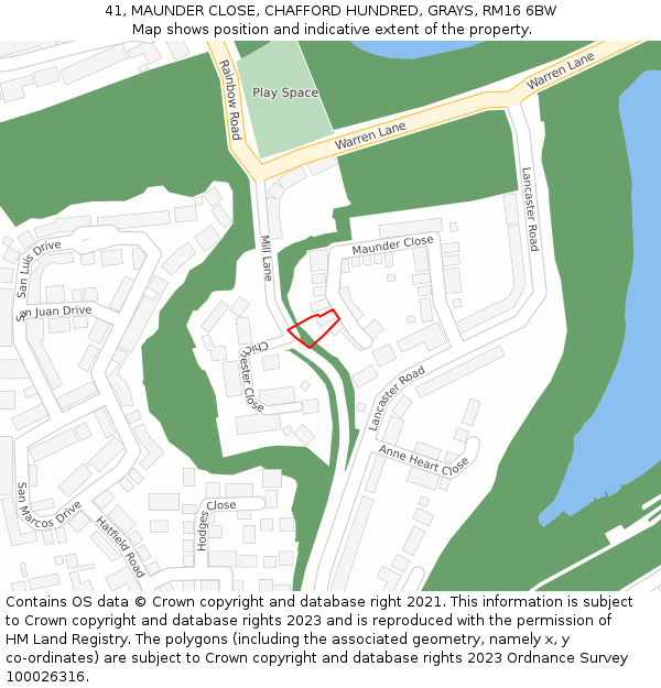 41, MAUNDER CLOSE, CHAFFORD HUNDRED, GRAYS, RM16 6BW: Location map and indicative extent of plot