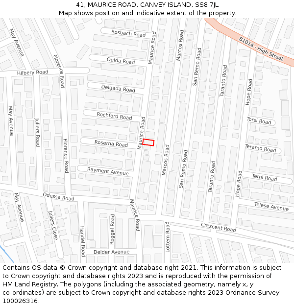 41, MAURICE ROAD, CANVEY ISLAND, SS8 7JL: Location map and indicative extent of plot