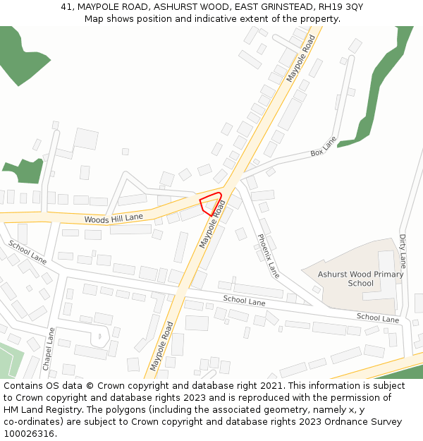 41, MAYPOLE ROAD, ASHURST WOOD, EAST GRINSTEAD, RH19 3QY: Location map and indicative extent of plot