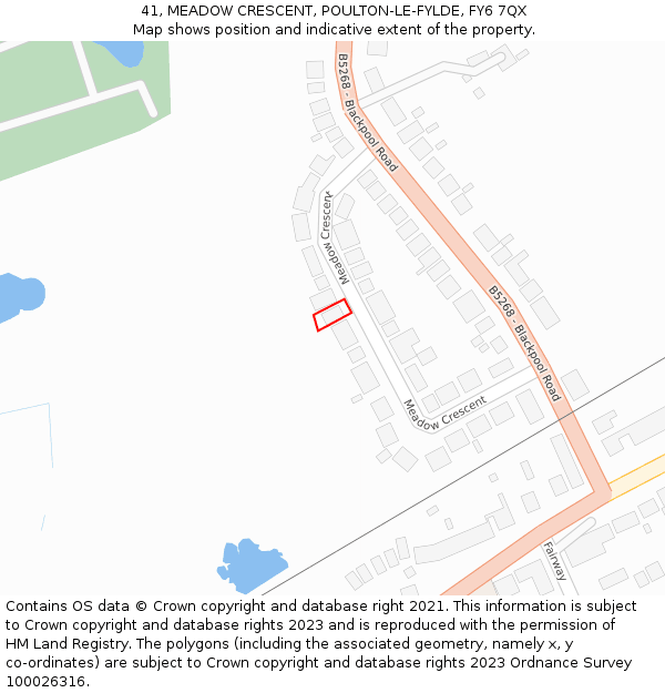 41, MEADOW CRESCENT, POULTON-LE-FYLDE, FY6 7QX: Location map and indicative extent of plot