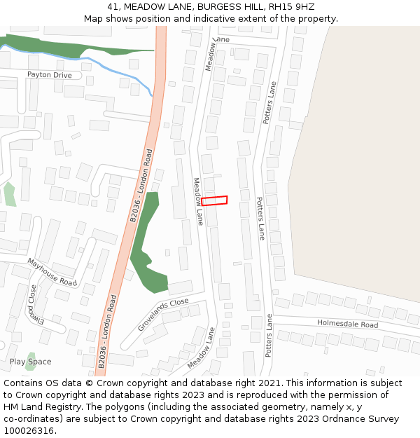 41, MEADOW LANE, BURGESS HILL, RH15 9HZ: Location map and indicative extent of plot