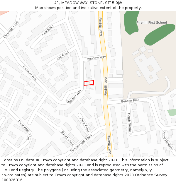 41, MEADOW WAY, STONE, ST15 0JW: Location map and indicative extent of plot