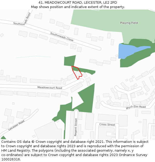 41, MEADOWCOURT ROAD, LEICESTER, LE2 2PD: Location map and indicative extent of plot