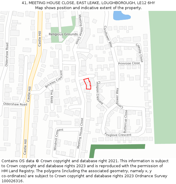 41, MEETING HOUSE CLOSE, EAST LEAKE, LOUGHBOROUGH, LE12 6HY: Location map and indicative extent of plot