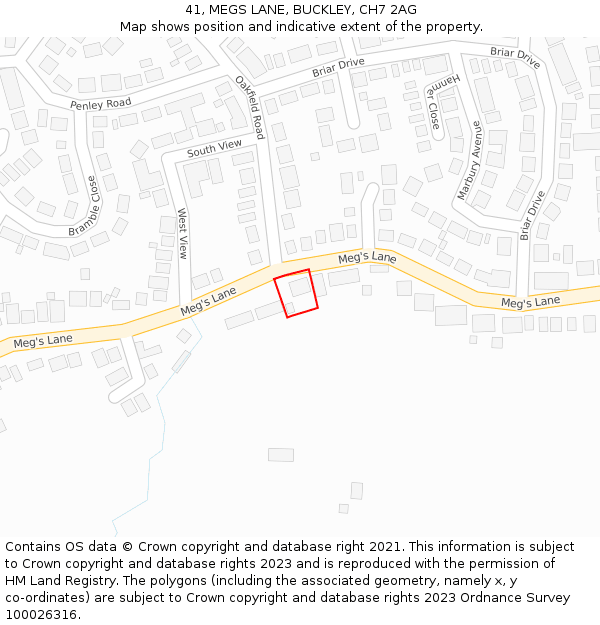 41, MEGS LANE, BUCKLEY, CH7 2AG: Location map and indicative extent of plot