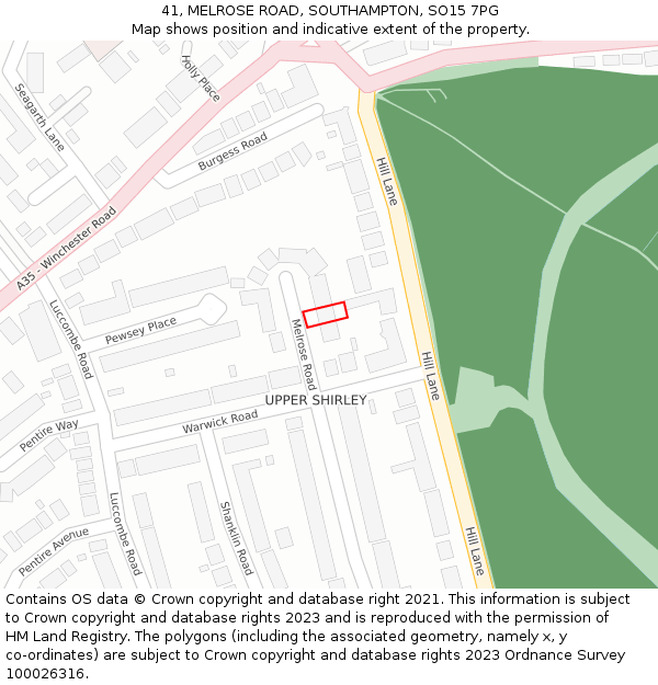 41, MELROSE ROAD, SOUTHAMPTON, SO15 7PG: Location map and indicative extent of plot