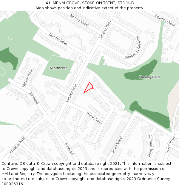 41, MENAI GROVE, STOKE-ON-TRENT, ST3 1UD: Location map and indicative extent of plot