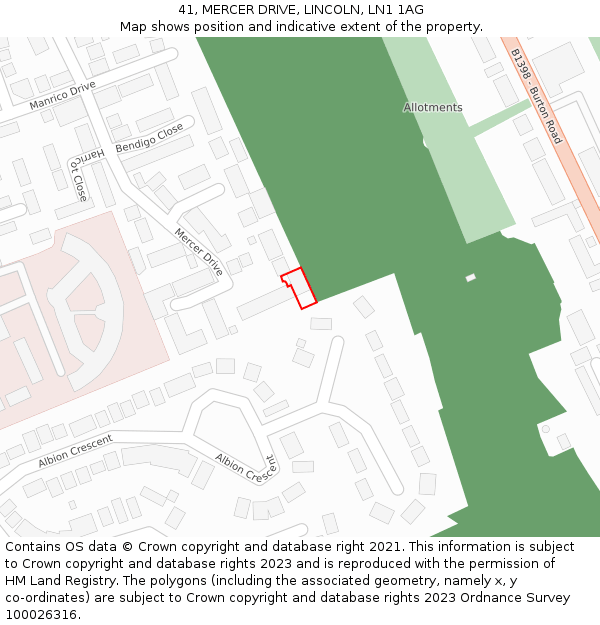 41, MERCER DRIVE, LINCOLN, LN1 1AG: Location map and indicative extent of plot