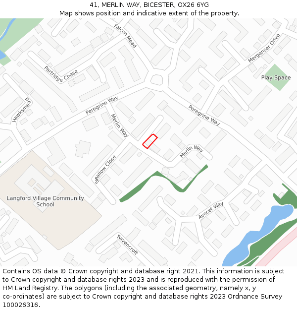 41, MERLIN WAY, BICESTER, OX26 6YG: Location map and indicative extent of plot