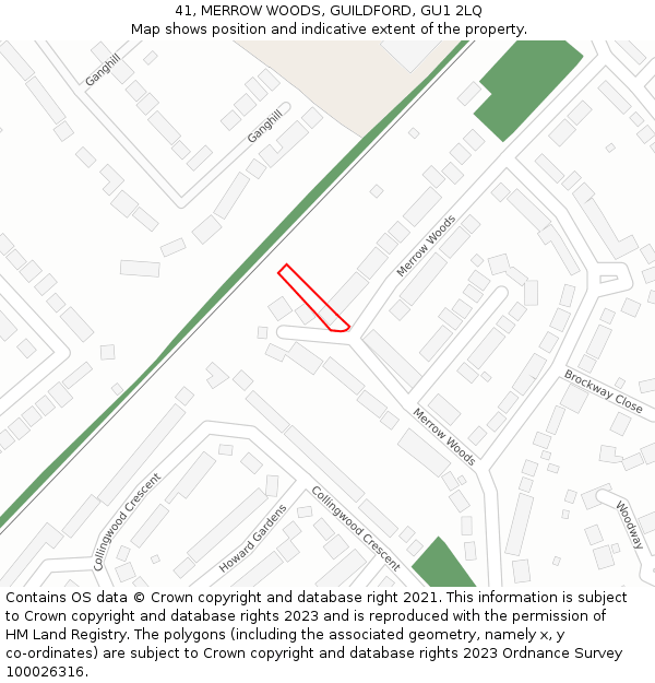 41, MERROW WOODS, GUILDFORD, GU1 2LQ: Location map and indicative extent of plot