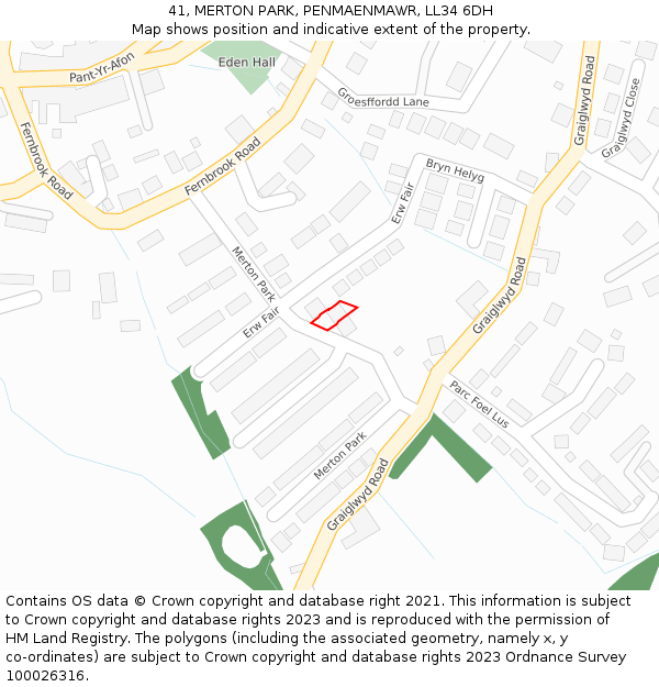 41, MERTON PARK, PENMAENMAWR, LL34 6DH: Location map and indicative extent of plot