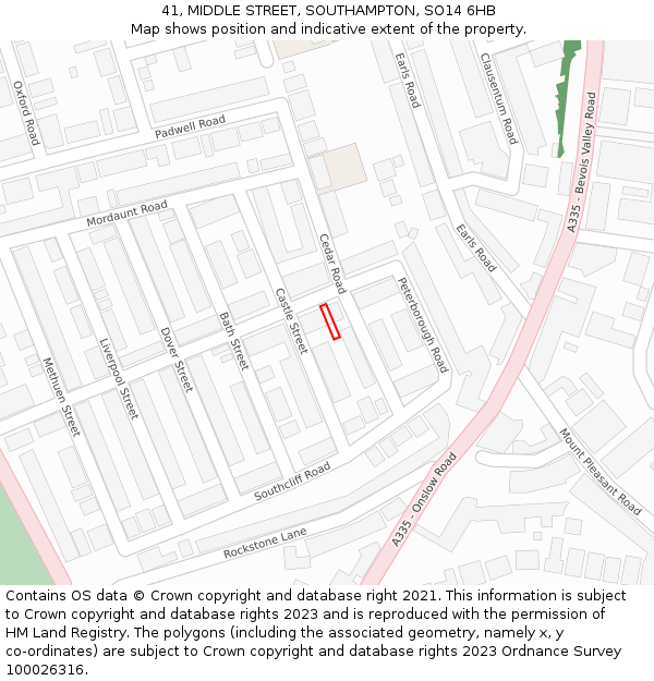 41, MIDDLE STREET, SOUTHAMPTON, SO14 6HB: Location map and indicative extent of plot