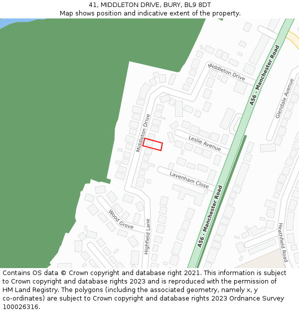 41, MIDDLETON DRIVE, BURY, BL9 8DT: Location map and indicative extent of plot