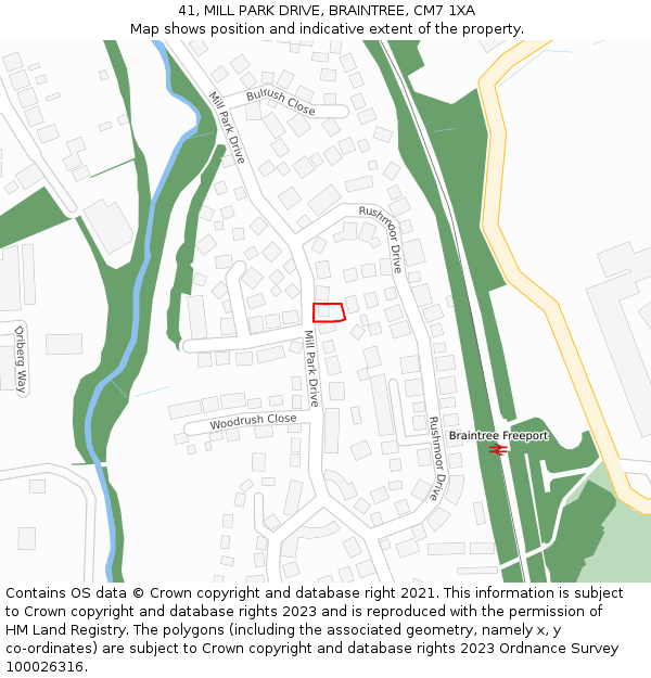 41, MILL PARK DRIVE, BRAINTREE, CM7 1XA: Location map and indicative extent of plot