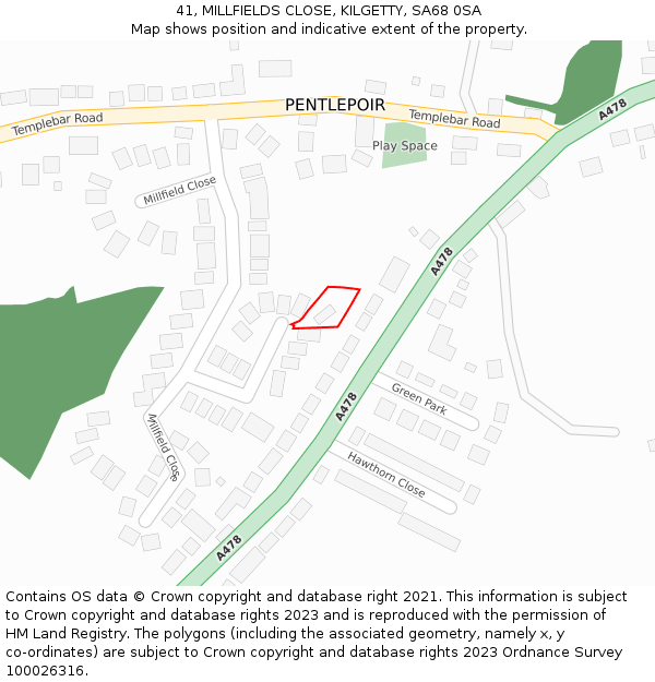 41, MILLFIELDS CLOSE, KILGETTY, SA68 0SA: Location map and indicative extent of plot