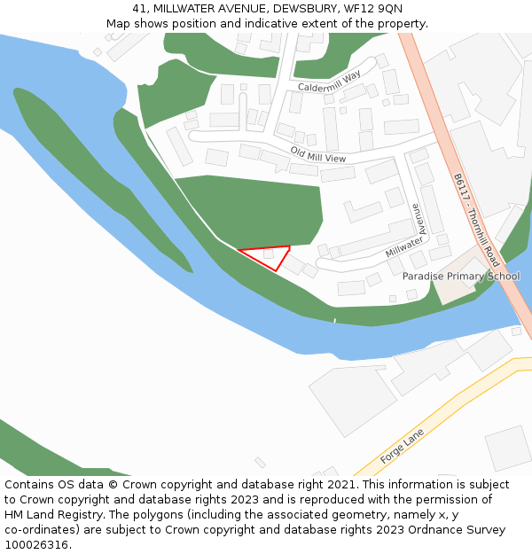 41, MILLWATER AVENUE, DEWSBURY, WF12 9QN: Location map and indicative extent of plot