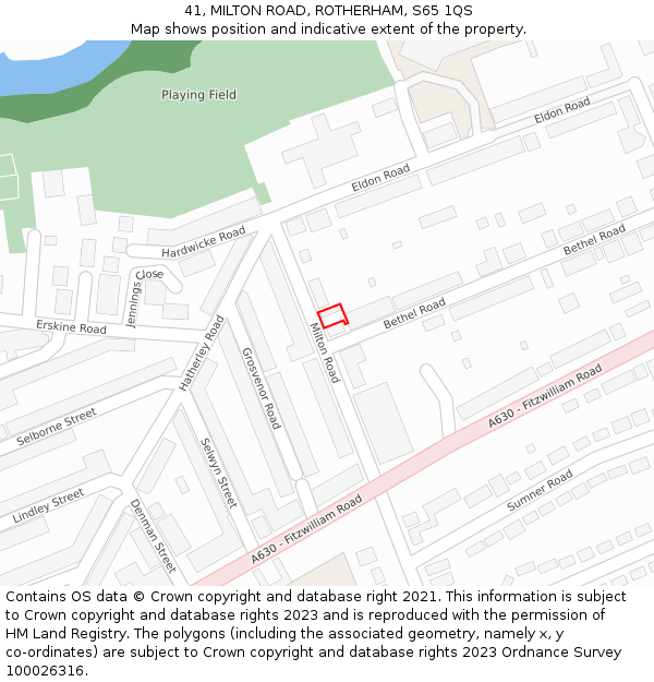 41, MILTON ROAD, ROTHERHAM, S65 1QS: Location map and indicative extent of plot