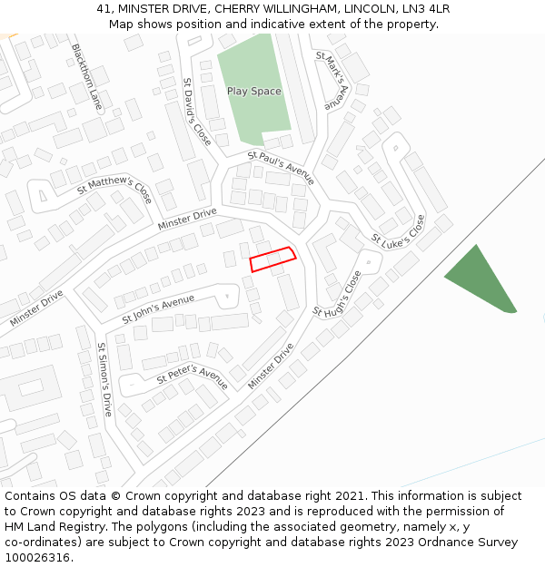 41, MINSTER DRIVE, CHERRY WILLINGHAM, LINCOLN, LN3 4LR: Location map and indicative extent of plot