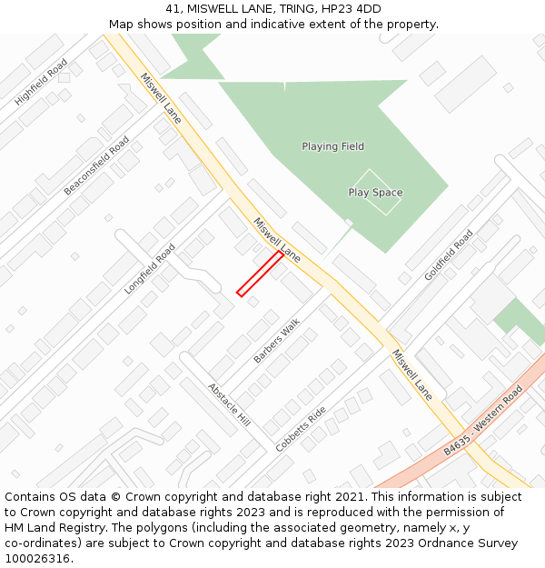 41, MISWELL LANE, TRING, HP23 4DD: Location map and indicative extent of plot