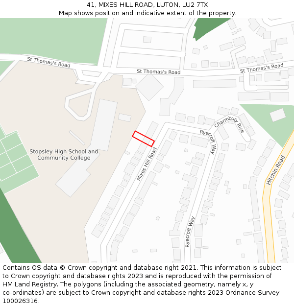 41, MIXES HILL ROAD, LUTON, LU2 7TX: Location map and indicative extent of plot
