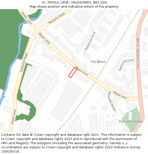 41, MOGUL LANE, HALESOWEN, B63 2QG: Location map and indicative extent of plot