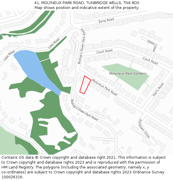 41, MOLYNEUX PARK ROAD, TUNBRIDGE WELLS, TN4 8DX: Location map and indicative extent of plot