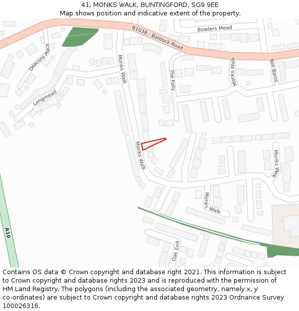 41, MONKS WALK, BUNTINGFORD, SG9 9EE: Location map and indicative extent of plot