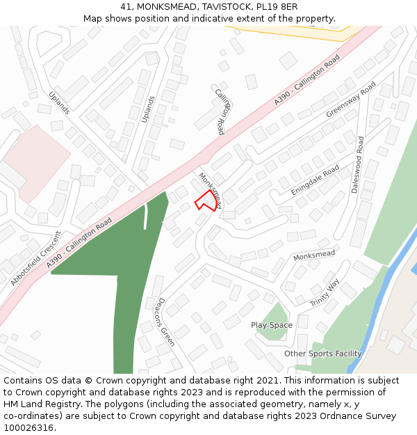 41, MONKSMEAD, TAVISTOCK, PL19 8ER: Location map and indicative extent of plot