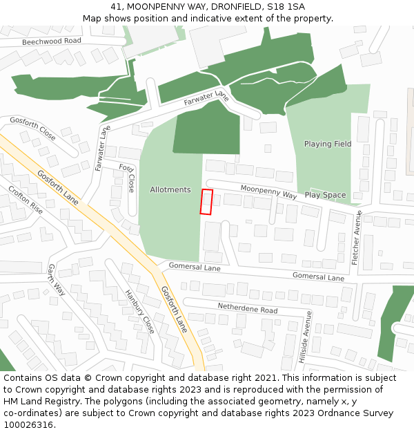 41, MOONPENNY WAY, DRONFIELD, S18 1SA: Location map and indicative extent of plot