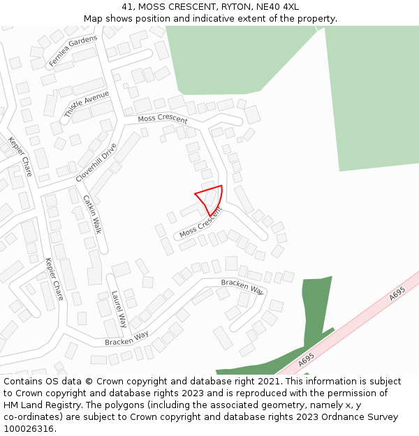 41, MOSS CRESCENT, RYTON, NE40 4XL: Location map and indicative extent of plot