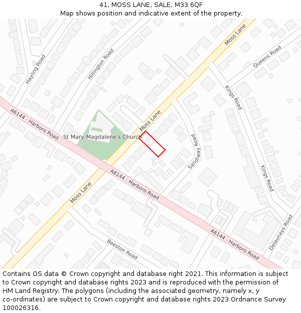 41, MOSS LANE, SALE, M33 6QF: Location map and indicative extent of plot