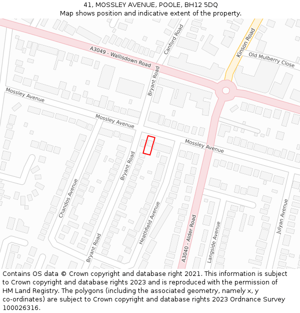 41, MOSSLEY AVENUE, POOLE, BH12 5DQ: Location map and indicative extent of plot