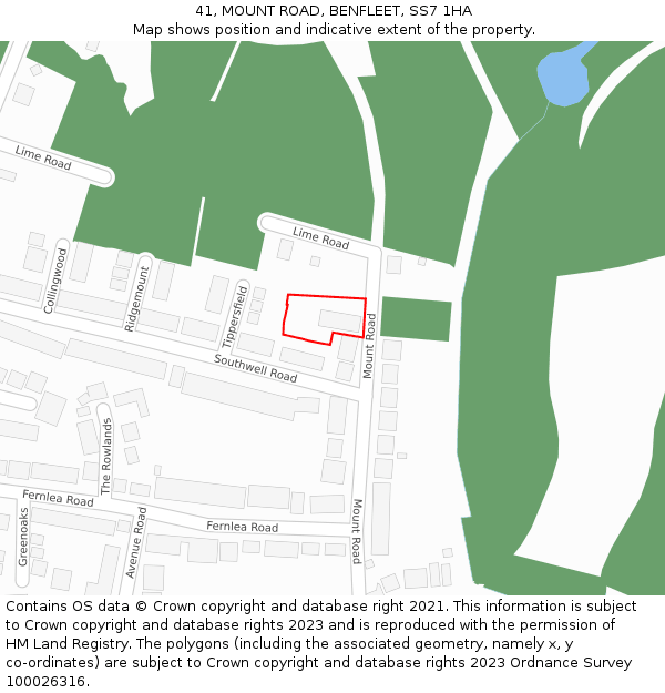 41, MOUNT ROAD, BENFLEET, SS7 1HA: Location map and indicative extent of plot