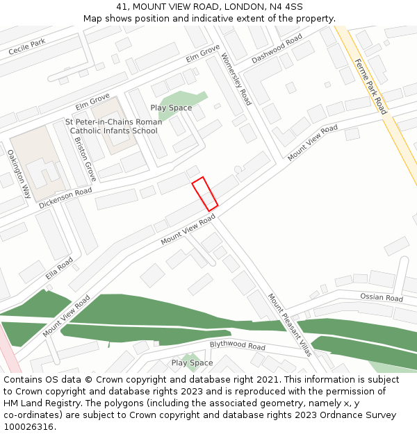 41, MOUNT VIEW ROAD, LONDON, N4 4SS: Location map and indicative extent of plot