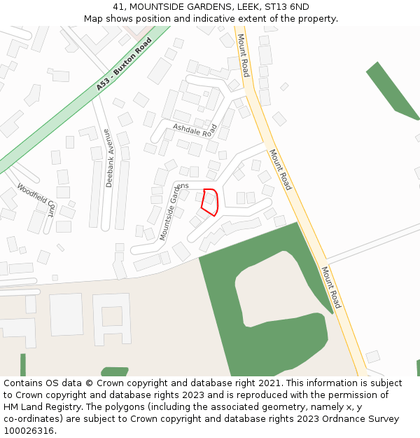 41, MOUNTSIDE GARDENS, LEEK, ST13 6ND: Location map and indicative extent of plot