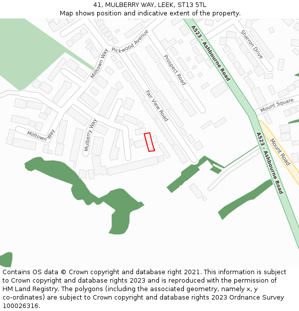 41, MULBERRY WAY, LEEK, ST13 5TL: Location map and indicative extent of plot