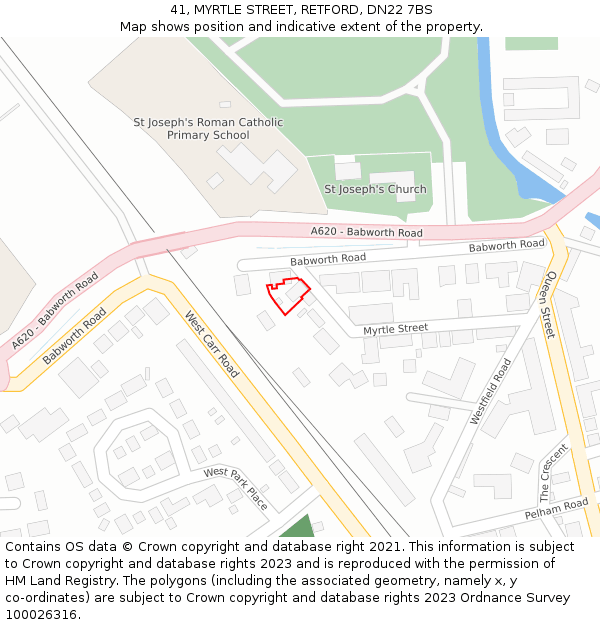 41, MYRTLE STREET, RETFORD, DN22 7BS: Location map and indicative extent of plot