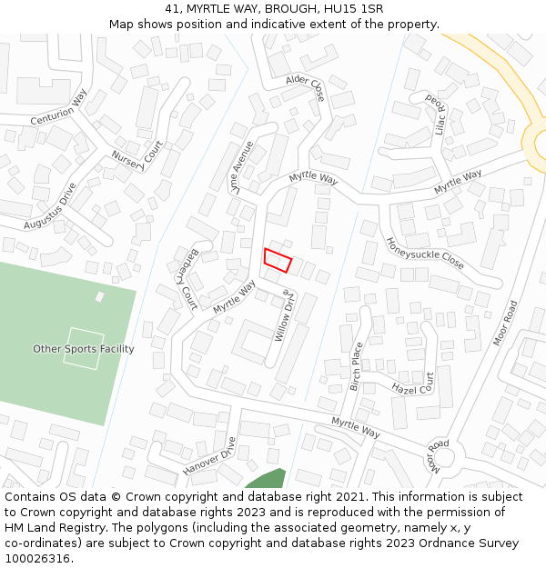 41, MYRTLE WAY, BROUGH, HU15 1SR: Location map and indicative extent of plot