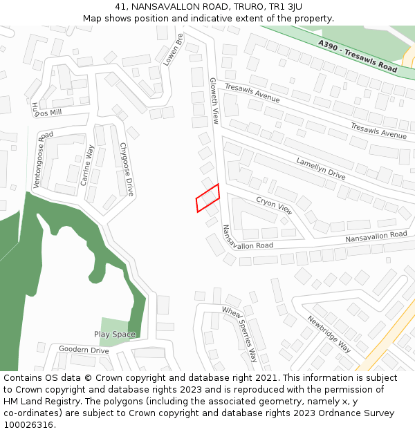 41, NANSAVALLON ROAD, TRURO, TR1 3JU: Location map and indicative extent of plot