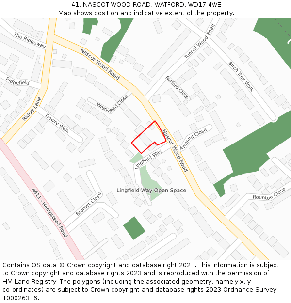 41, NASCOT WOOD ROAD, WATFORD, WD17 4WE: Location map and indicative extent of plot