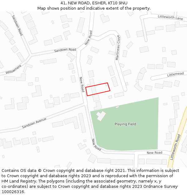41, NEW ROAD, ESHER, KT10 9NU: Location map and indicative extent of plot