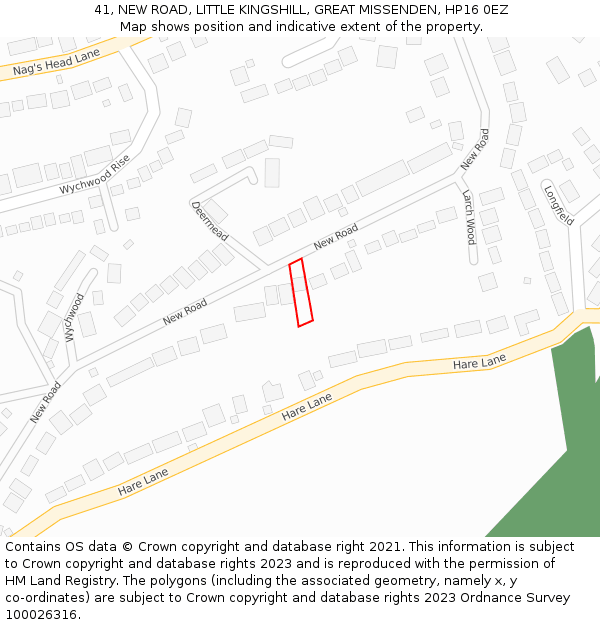 41, NEW ROAD, LITTLE KINGSHILL, GREAT MISSENDEN, HP16 0EZ: Location map and indicative extent of plot