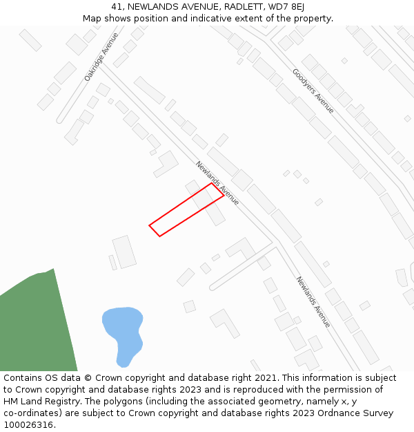 41, NEWLANDS AVENUE, RADLETT, WD7 8EJ: Location map and indicative extent of plot