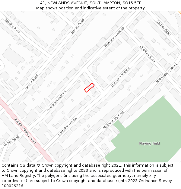 41, NEWLANDS AVENUE, SOUTHAMPTON, SO15 5EP: Location map and indicative extent of plot