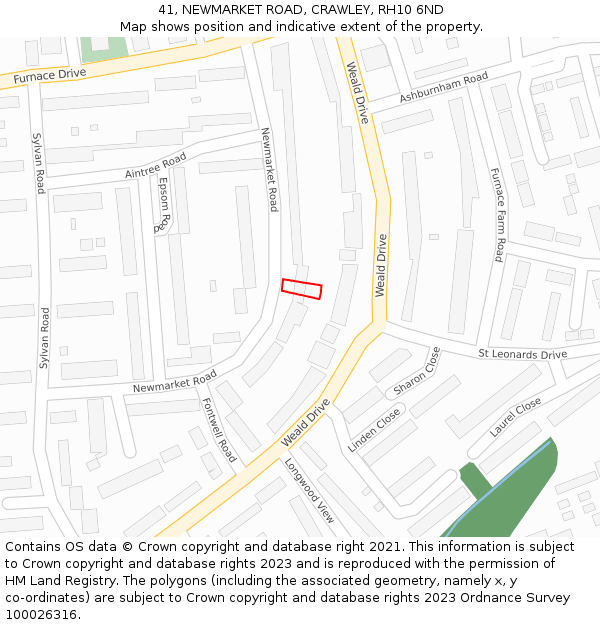 41, NEWMARKET ROAD, CRAWLEY, RH10 6ND: Location map and indicative extent of plot