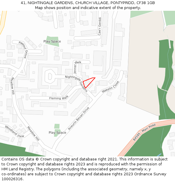 41, NIGHTINGALE GARDENS, CHURCH VILLAGE, PONTYPRIDD, CF38 1GB: Location map and indicative extent of plot