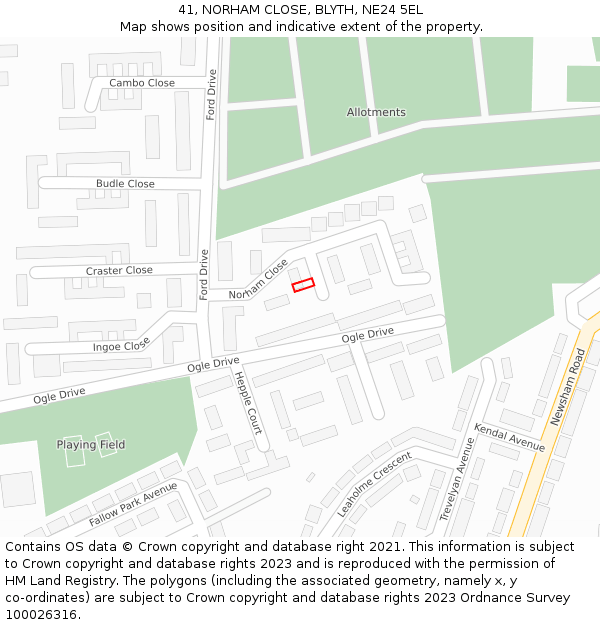 41, NORHAM CLOSE, BLYTH, NE24 5EL: Location map and indicative extent of plot