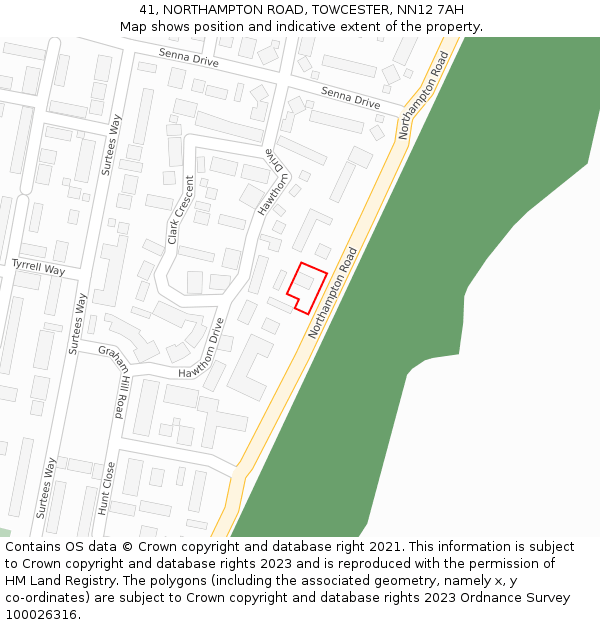 41, NORTHAMPTON ROAD, TOWCESTER, NN12 7AH: Location map and indicative extent of plot