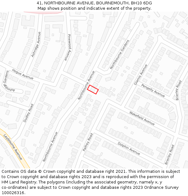 41, NORTHBOURNE AVENUE, BOURNEMOUTH, BH10 6DG: Location map and indicative extent of plot